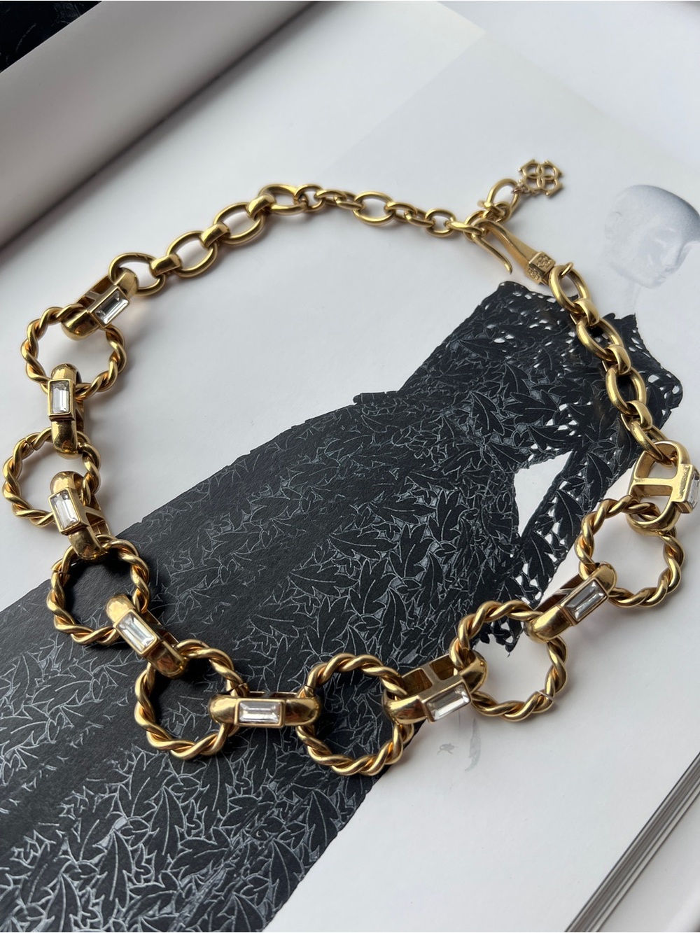 Tory Burch Gold Chain Choker Necklace with Baguette Crystals